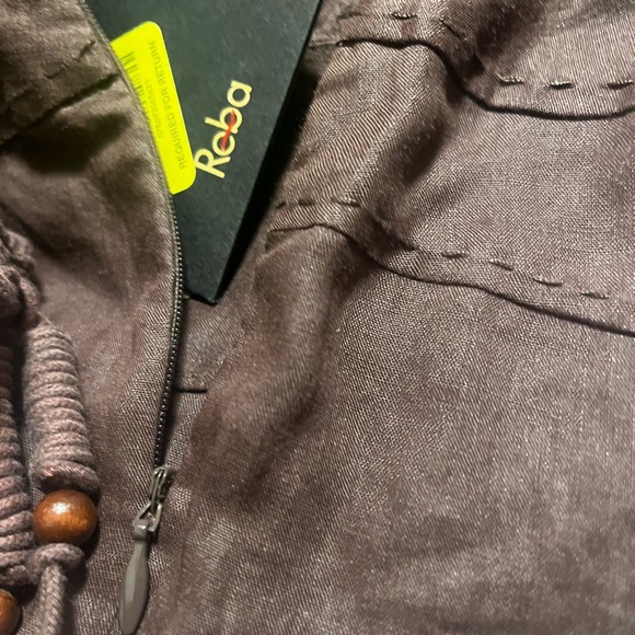 NEW. Reba Size 8 Brown Crinkle Look Ramie Loose Fit Pants With Macrame Belt - Picture 16 of 16